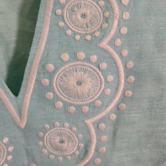 Vineyard Vines Mint Green Embroidered V Neck Linen Blanks Tonic Top Size XL - Picture 3 of 5
